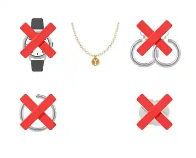 sin metales o accesorios No usar pulseras, relojes, aros ni collares antes del estudio VNG